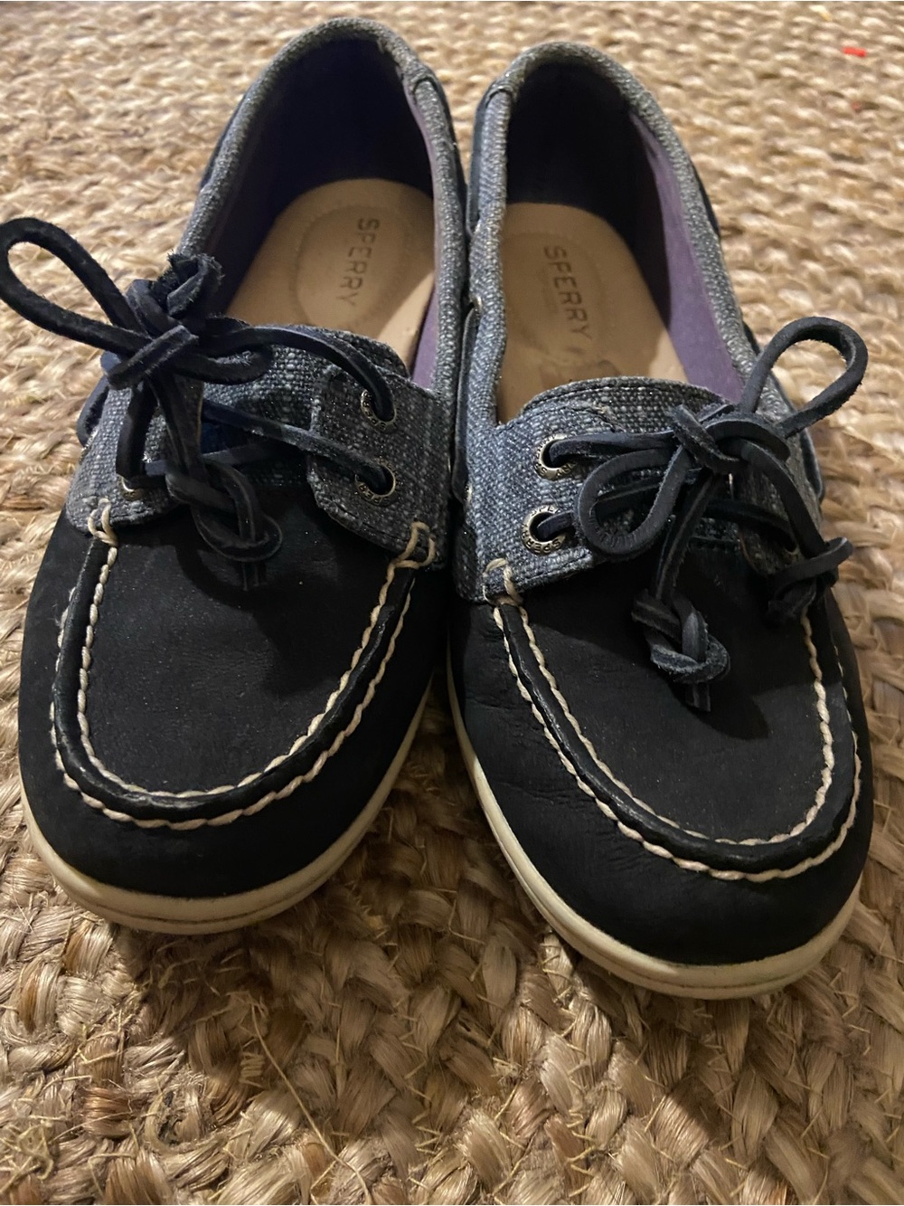 Sperry Navy Blue/Denim Moccasin Boat Shoes with Rainbow Cord Detail